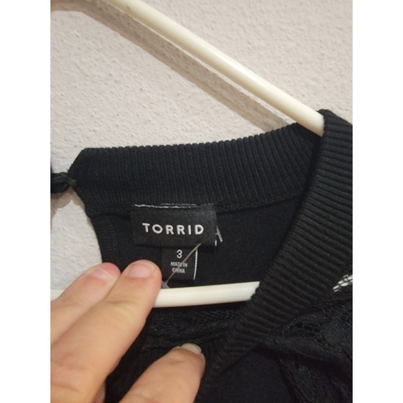 Torrid Black Pullover Sweater, Sexy Keyhole Neck Long Sleeve Lace Accents 3 3X - Picture 7 of 7